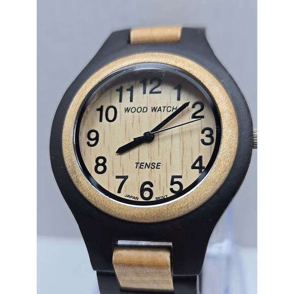 Tense Wood Watch Two Tone Maple Sandalwood Analog Quartz New Battery Womens - Picture 4 of 11